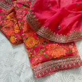 Organza V neck Printed dress material