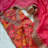 Organza V neck Printed dress material