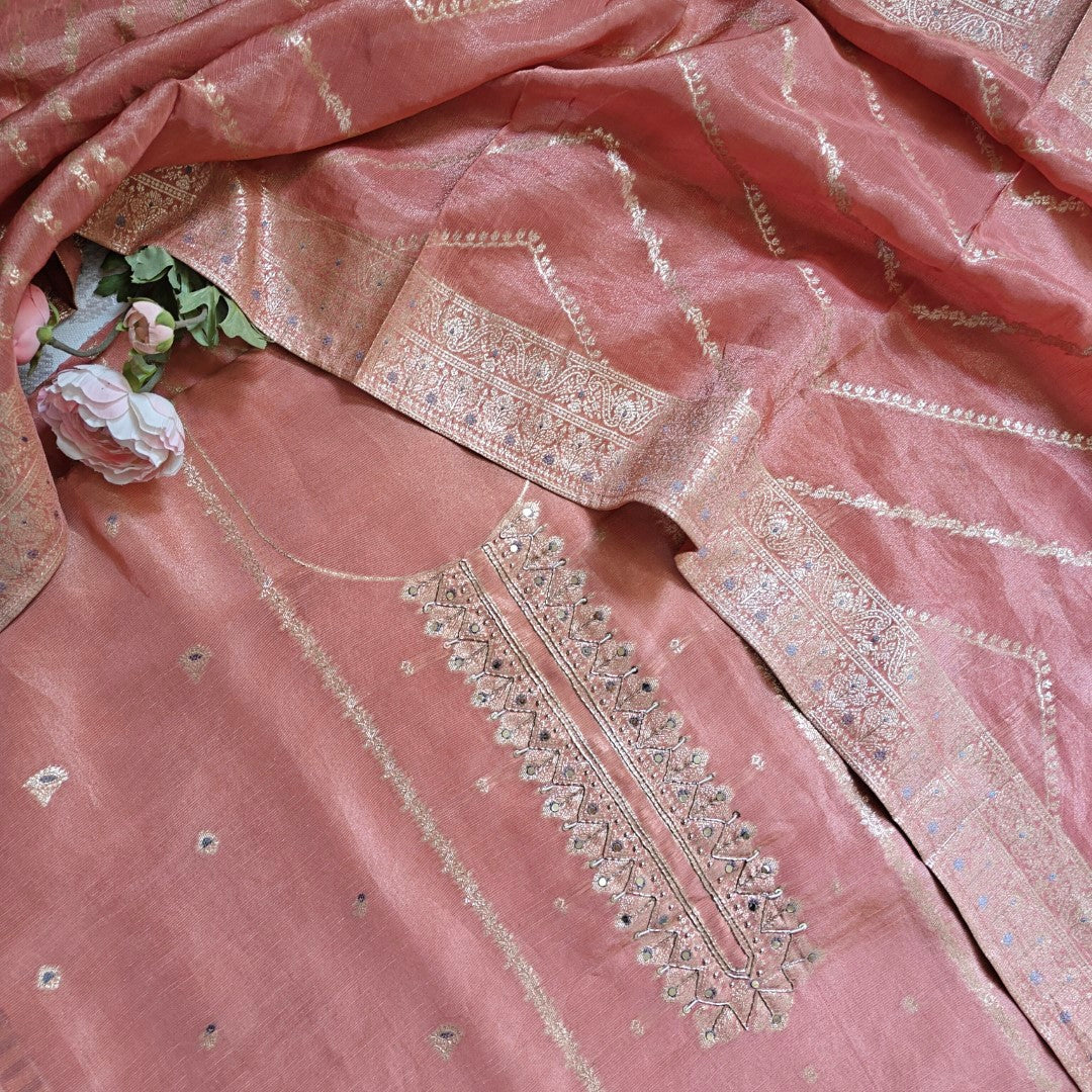 Rust Unstitched Dress material