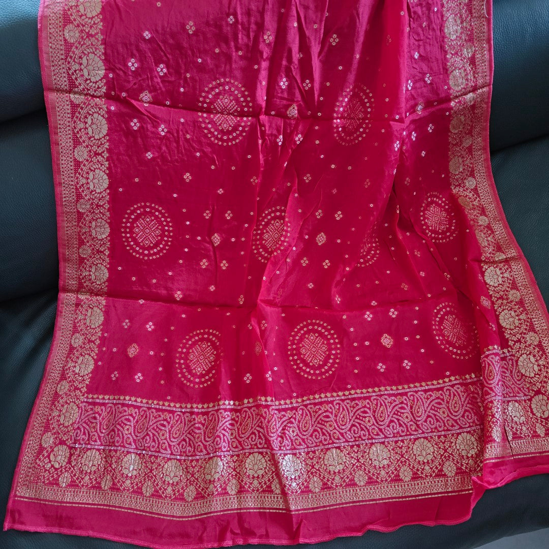 Pink Chinon Bandhani Brocade Dupatta