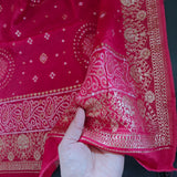 Pink Chinon Bandhani Brocade Dupatta
