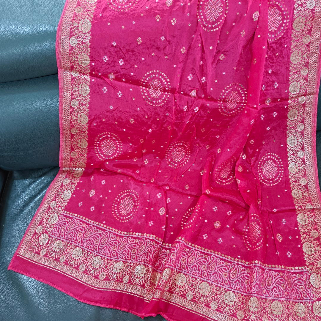 Pink Chinon Bandhani Brocade Dupatta