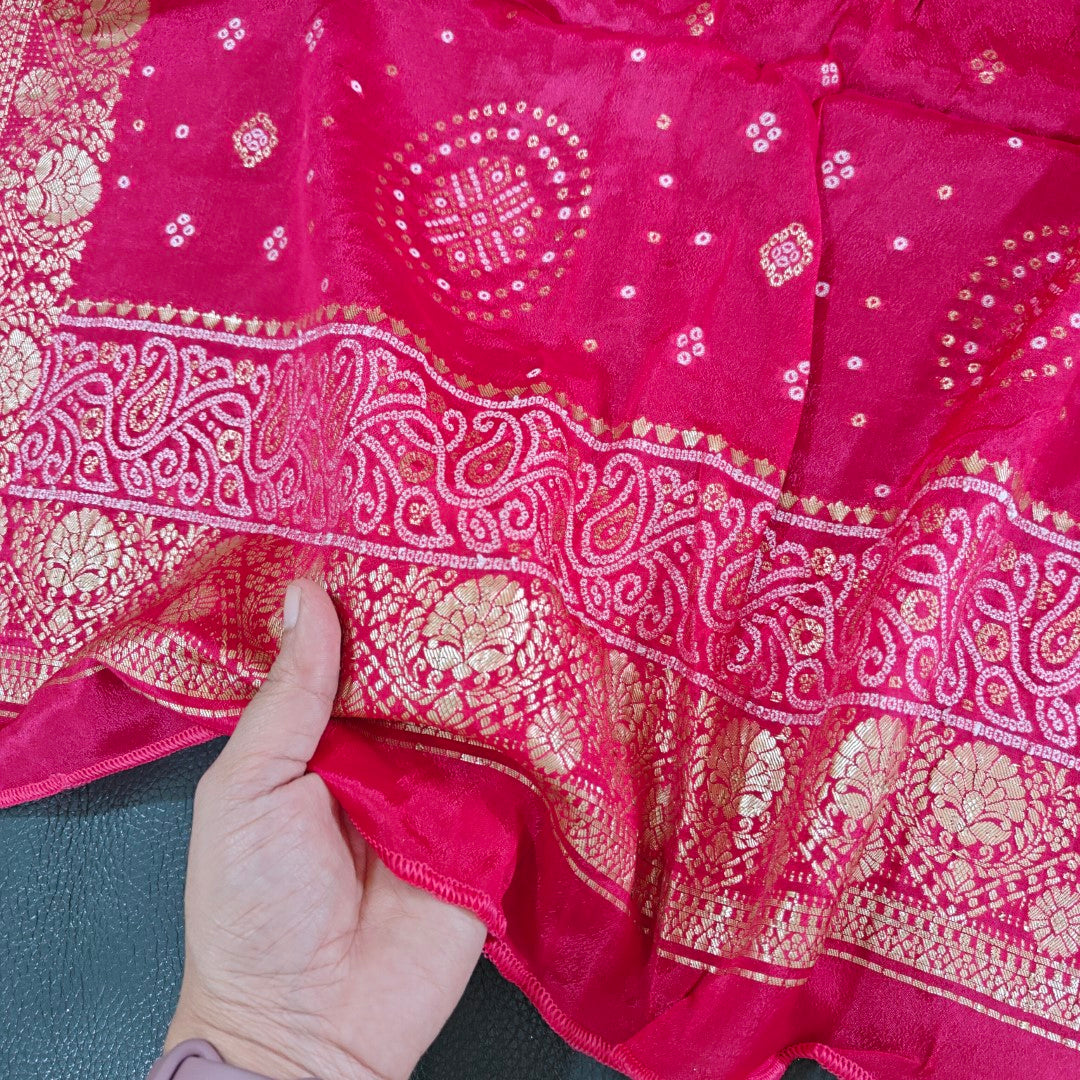 Pink Chinon Bandhani Brocade Dupatta