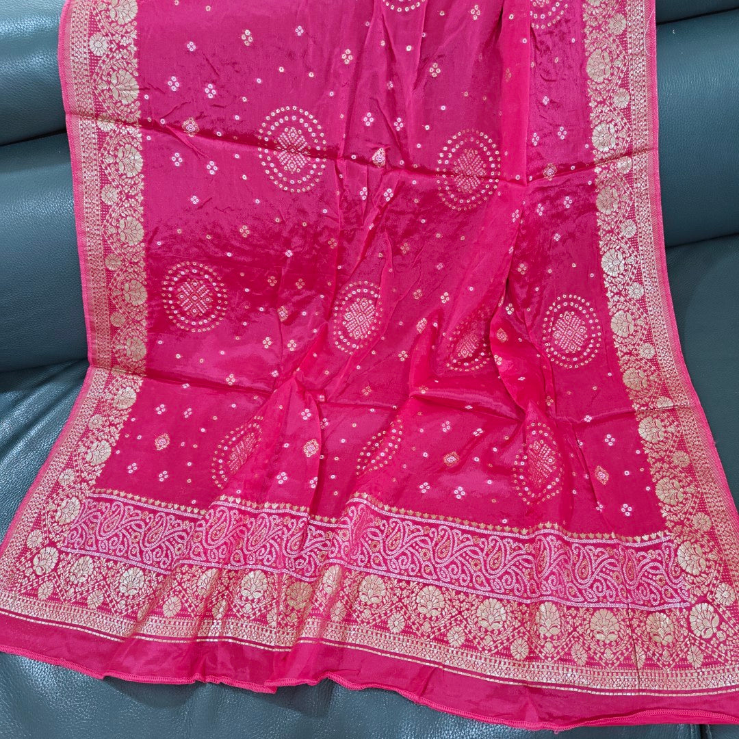 Pink Chinon Bandhani Brocade Dupatta