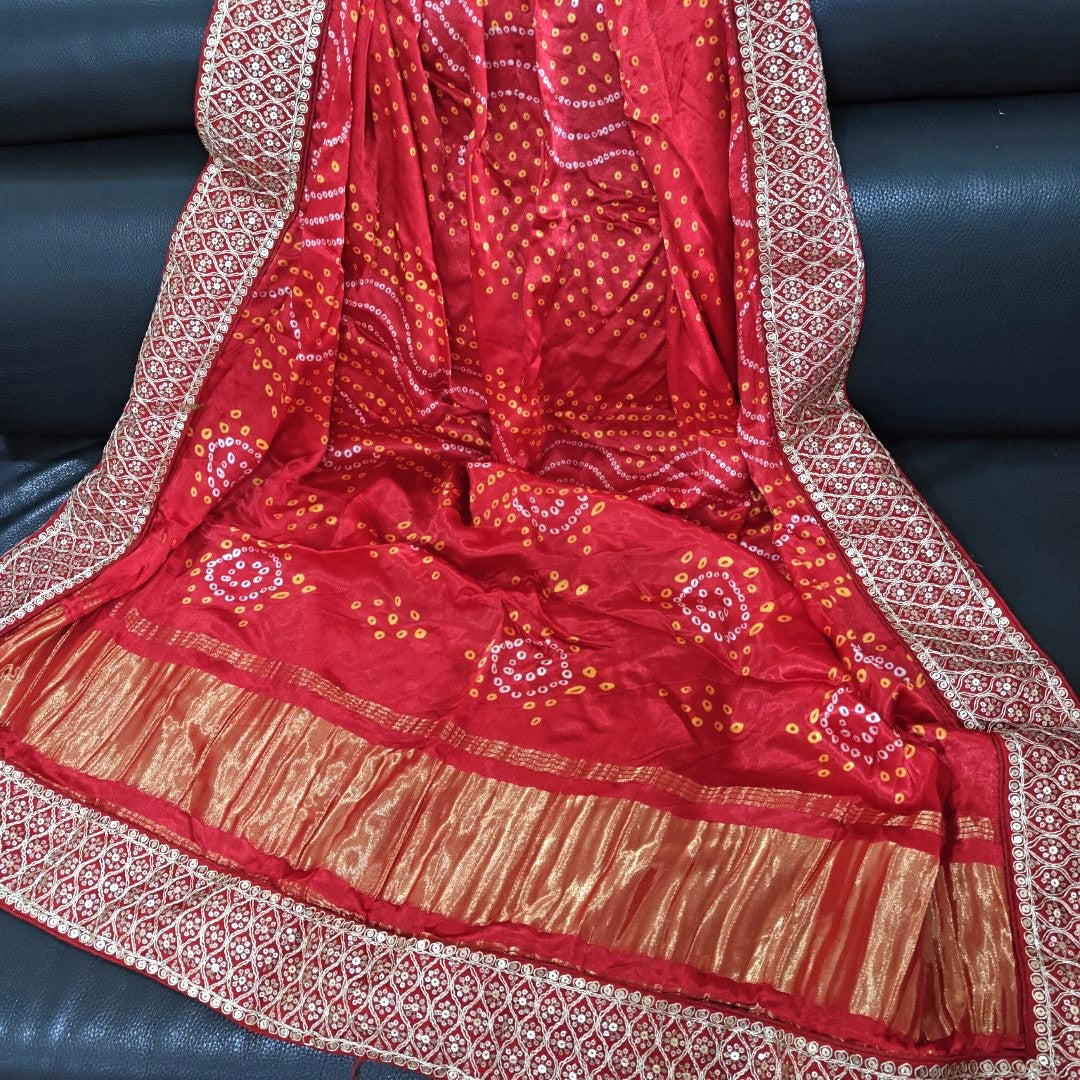 Kareena Kapoor Inspired Red Bandhani Gaji Silk Dupatta