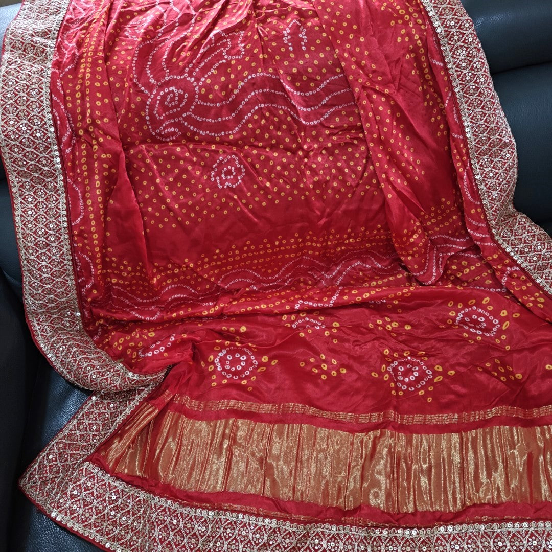 Kareena Kapoor Inspired Red Bandhani Gaji Silk Dupatta