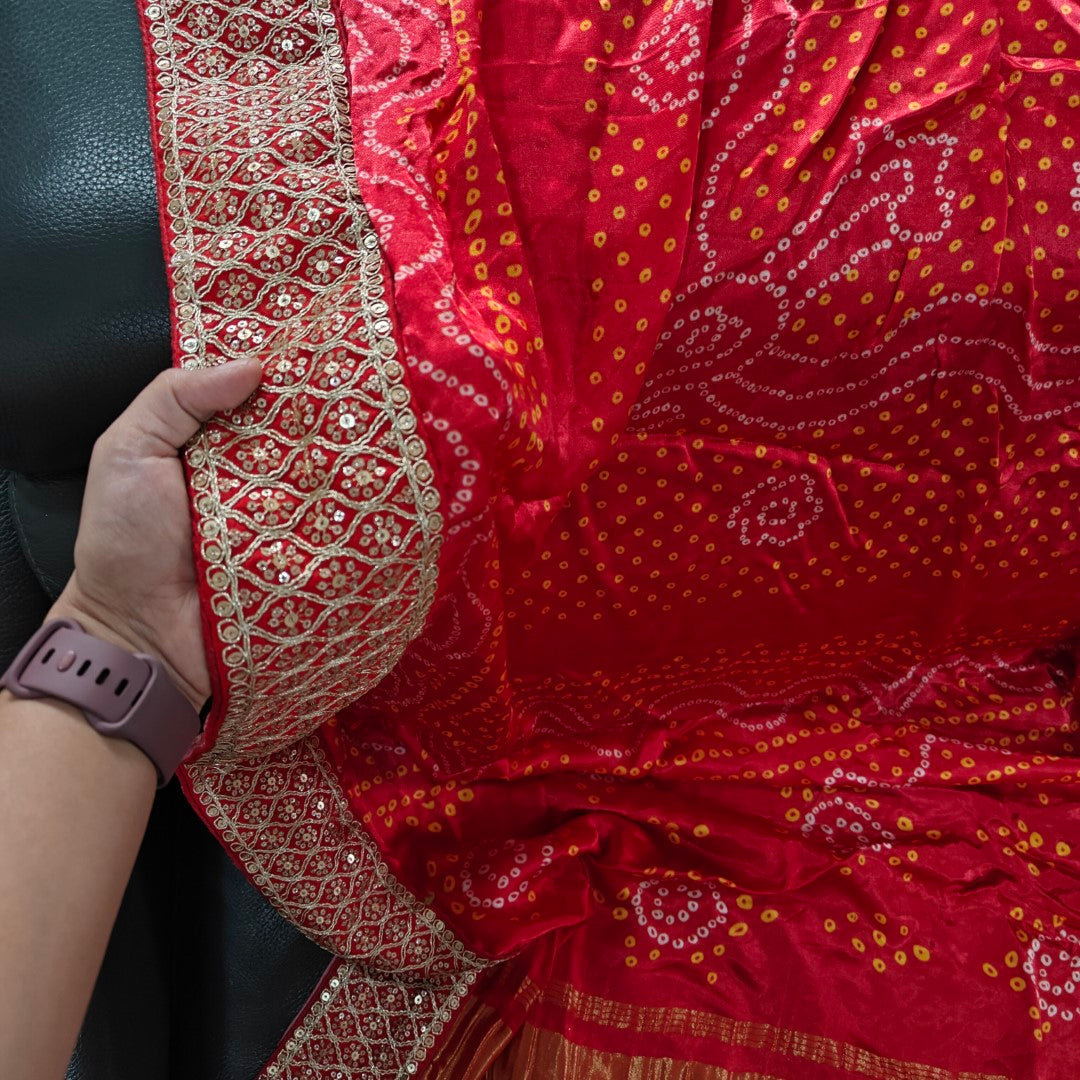 Kareena Kapoor Inspired Red Bandhani Gaji Silk Dupatta