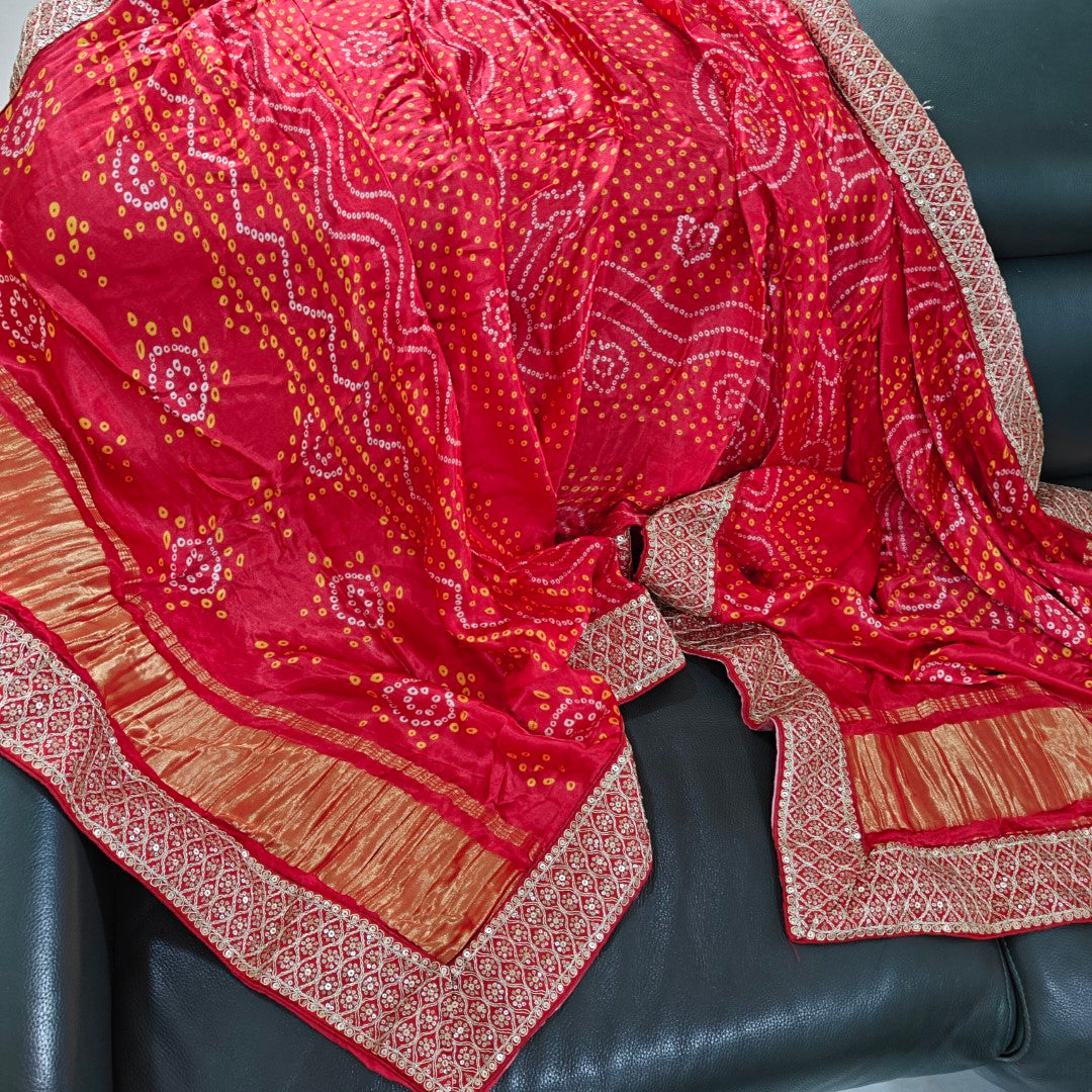 Kareena Kapoor Inspired Red Bandhani Gaji Silk Dupatta