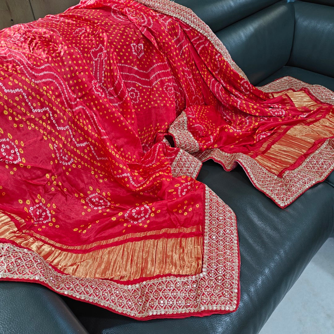 Kareena Kapoor Inspired Red Bandhani Gaji Silk Dupatta