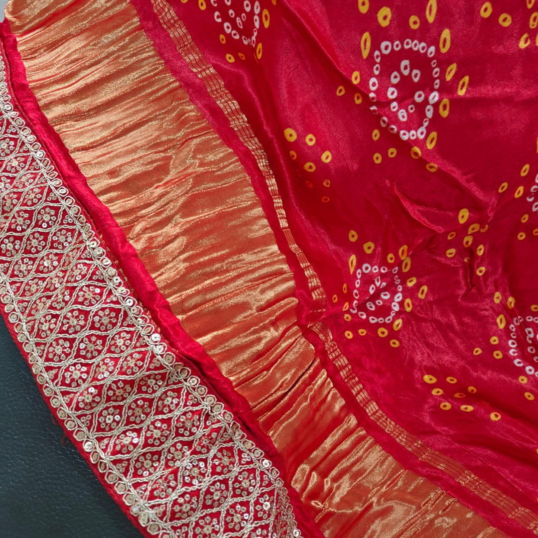 Kareena Kapoor Inspired Red Bandhani Gaji Silk Dupatta