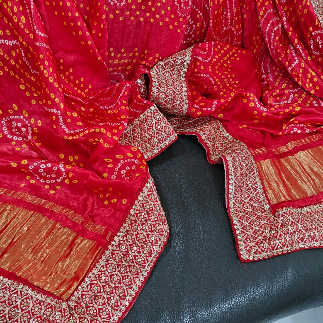 Kareena Kapoor Inspired Red Bandhani Gaji Silk Dupatta
