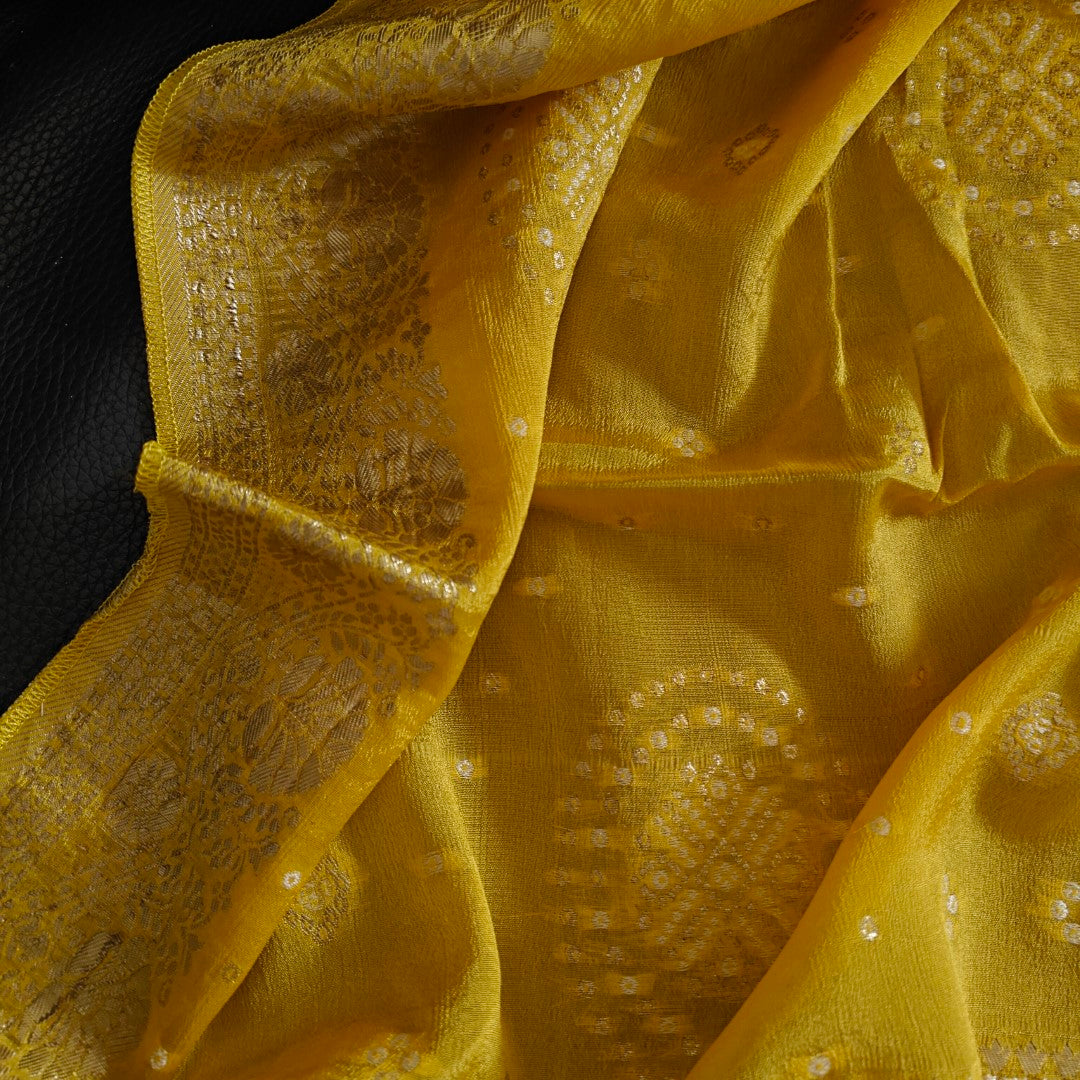 Yellow Chinon Bandhani Brocade Dupatta