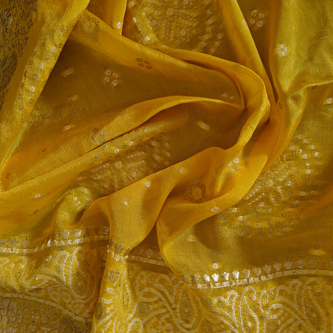 Yellow Chinon Bandhani Brocade Dupatta