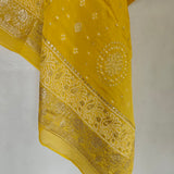 Yellow Chinon Bandhani Brocade Dupatta