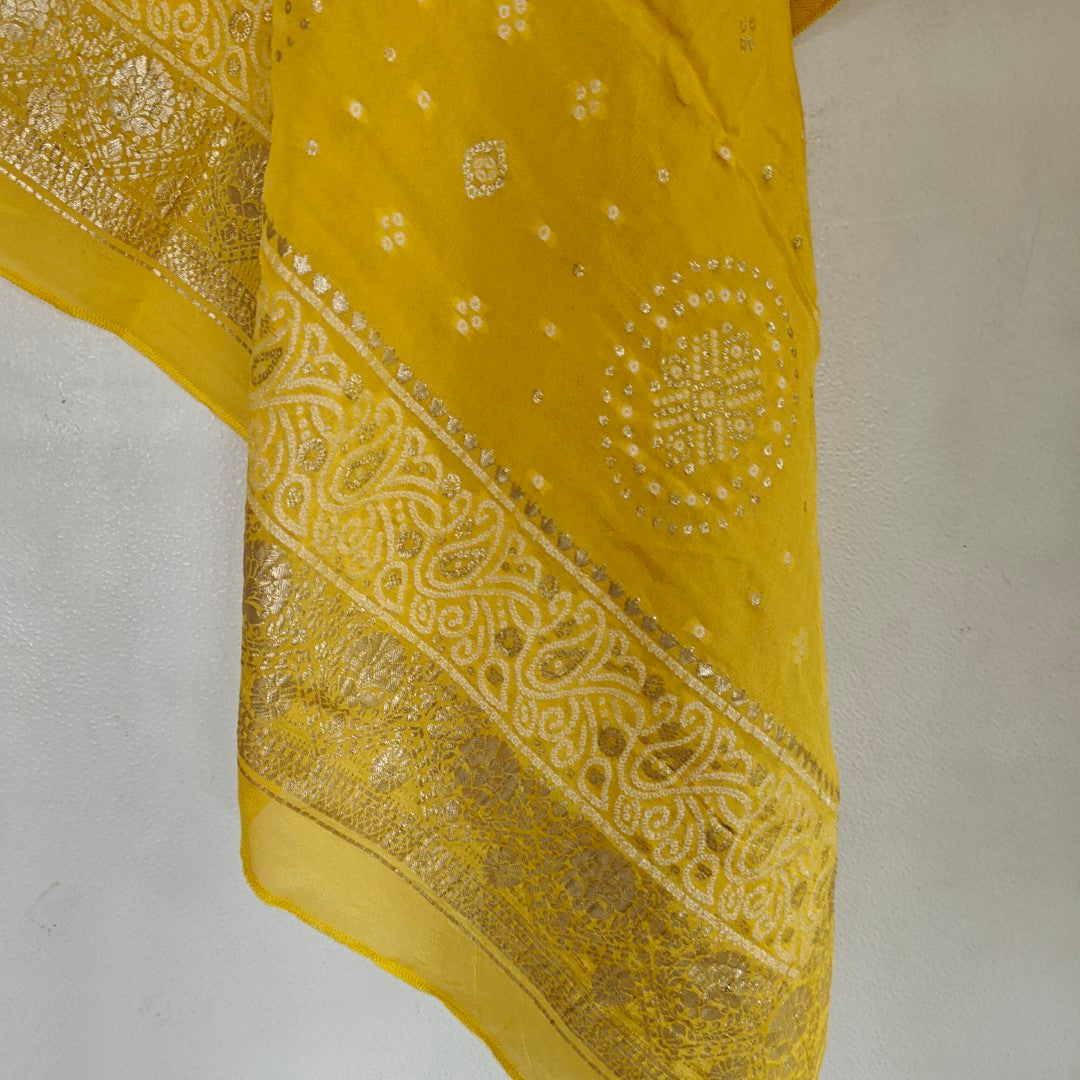 Yellow Chinon Bandhani Brocade Dupatta