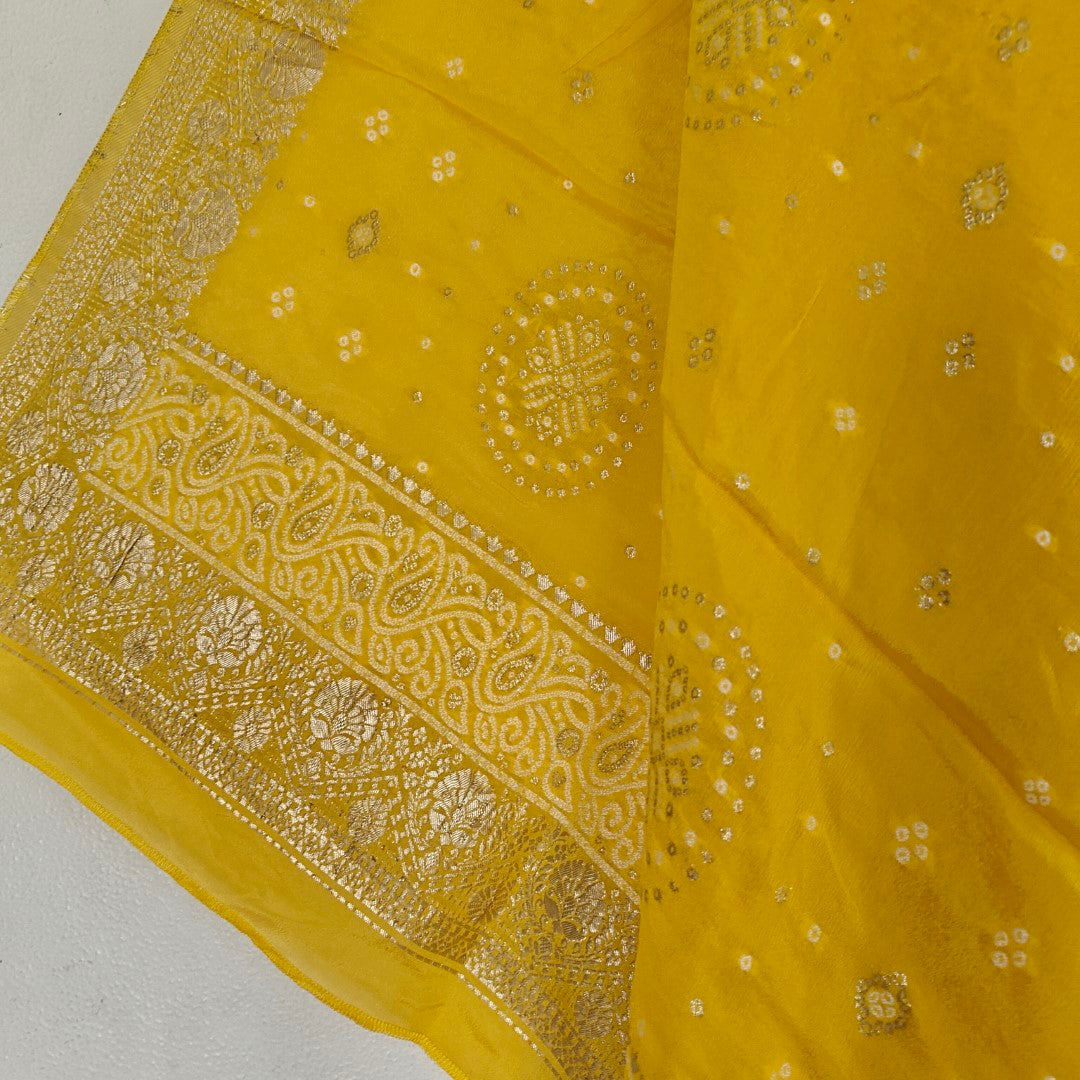 Yellow Chinon Bandhani Brocade Dupatta