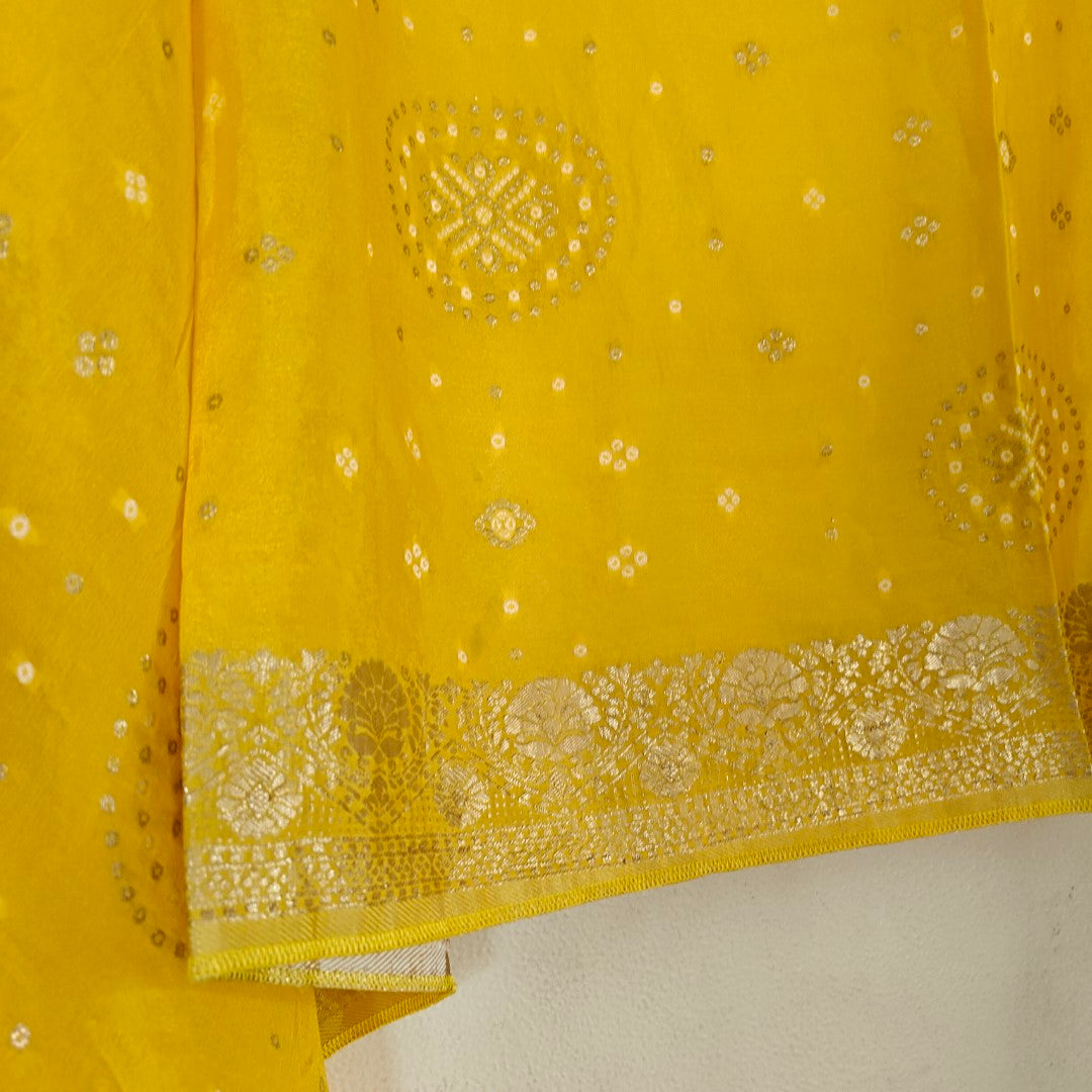 Yellow Chinon Bandhani Brocade Dupatta