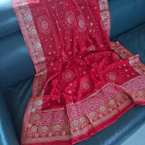 Red Chinon Bandhani Brocade Dupatta