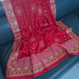 Red Chinon Bandhani Brocade Dupatta