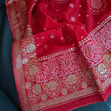 Red Chinon Bandhani Brocade Dupatta