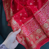 Red Chinon Bandhani Brocade Dupatta