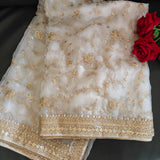 White Organza Dupatta with Gold embroidery