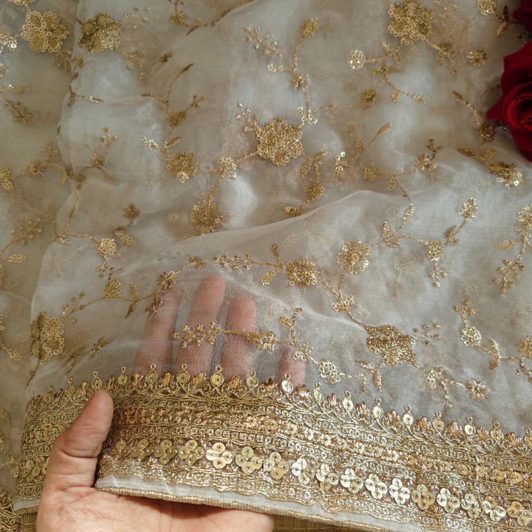 White Organza Dupatta with Gold embroidery