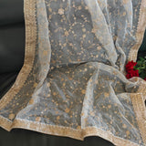 White Organza Dupatta with Gold embroidery