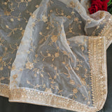 White Organza Dupatta with Gold embroidery