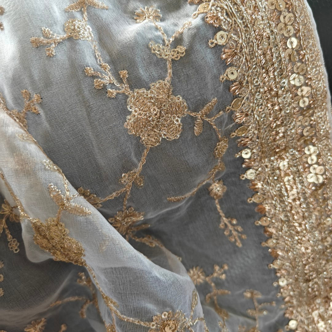 White Organza Dupatta with Gold embroidery