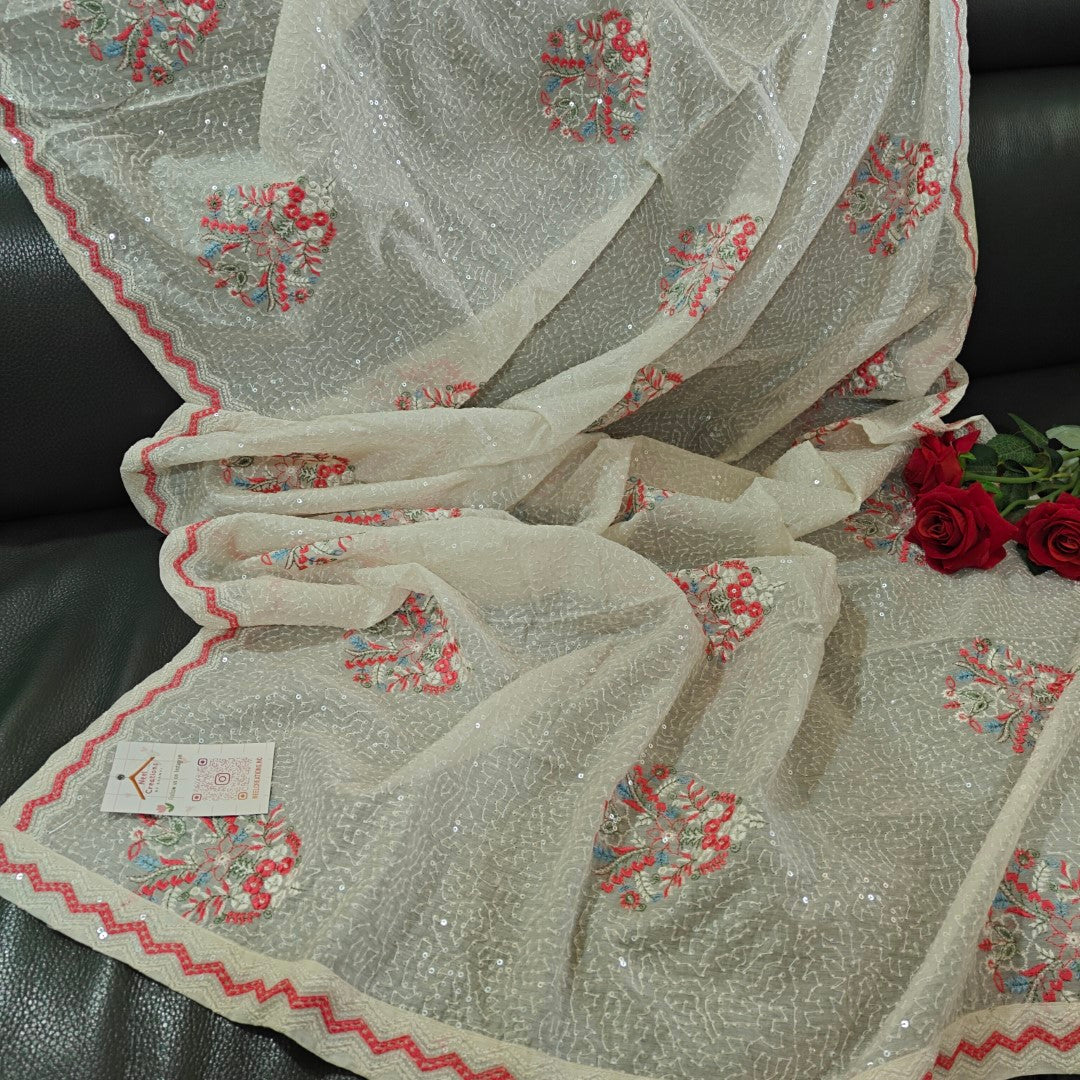 Heavy all over transparent sequins Dupatta. White Red Dupatta