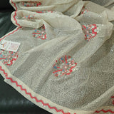 Heavy all over transparent sequins Dupatta. White Red Dupatta