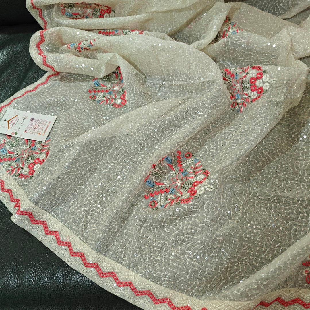 Heavy all over transparent sequins Dupatta. White Red Dupatta