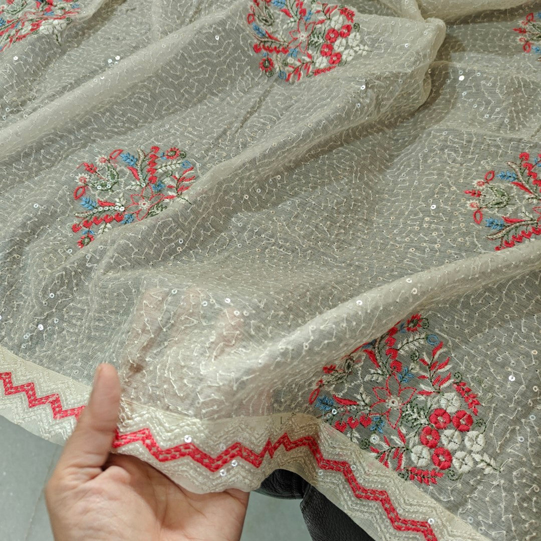 Heavy all over transparent sequins Dupatta. White Red Dupatta