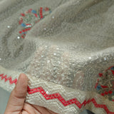 Heavy all over transparent sequins Dupatta. White Red Dupatta