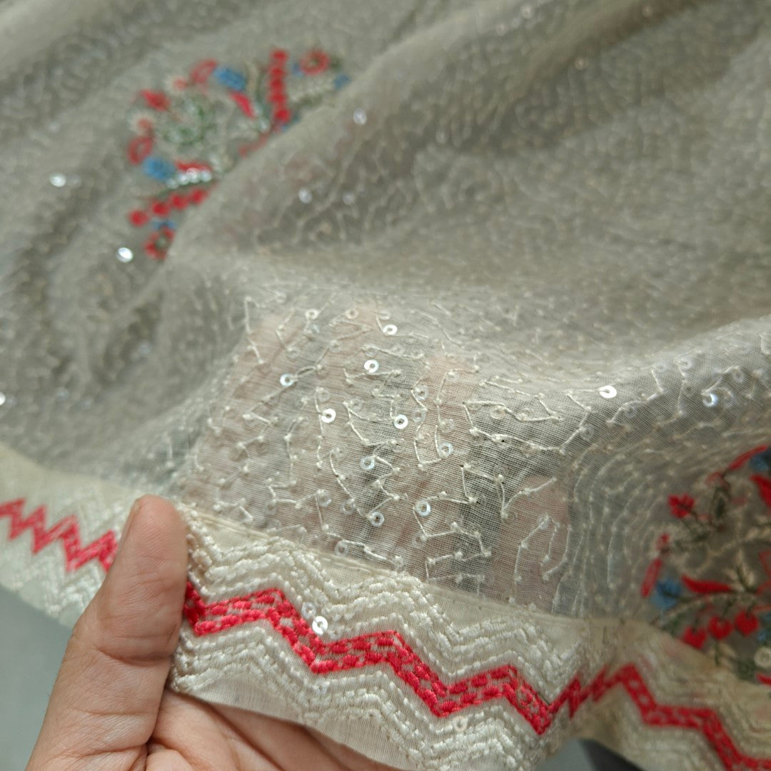 Heavy all over transparent sequins Dupatta. White Red Dupatta