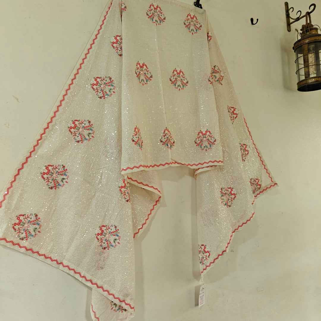 Heavy all over transparent sequins Dupatta. White Red Dupatta
