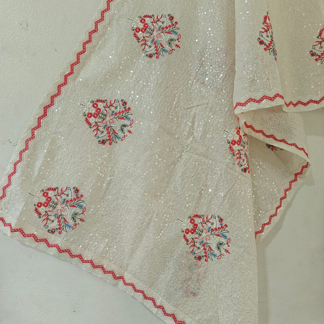 Heavy all over transparent sequins Dupatta. White Red Dupatta