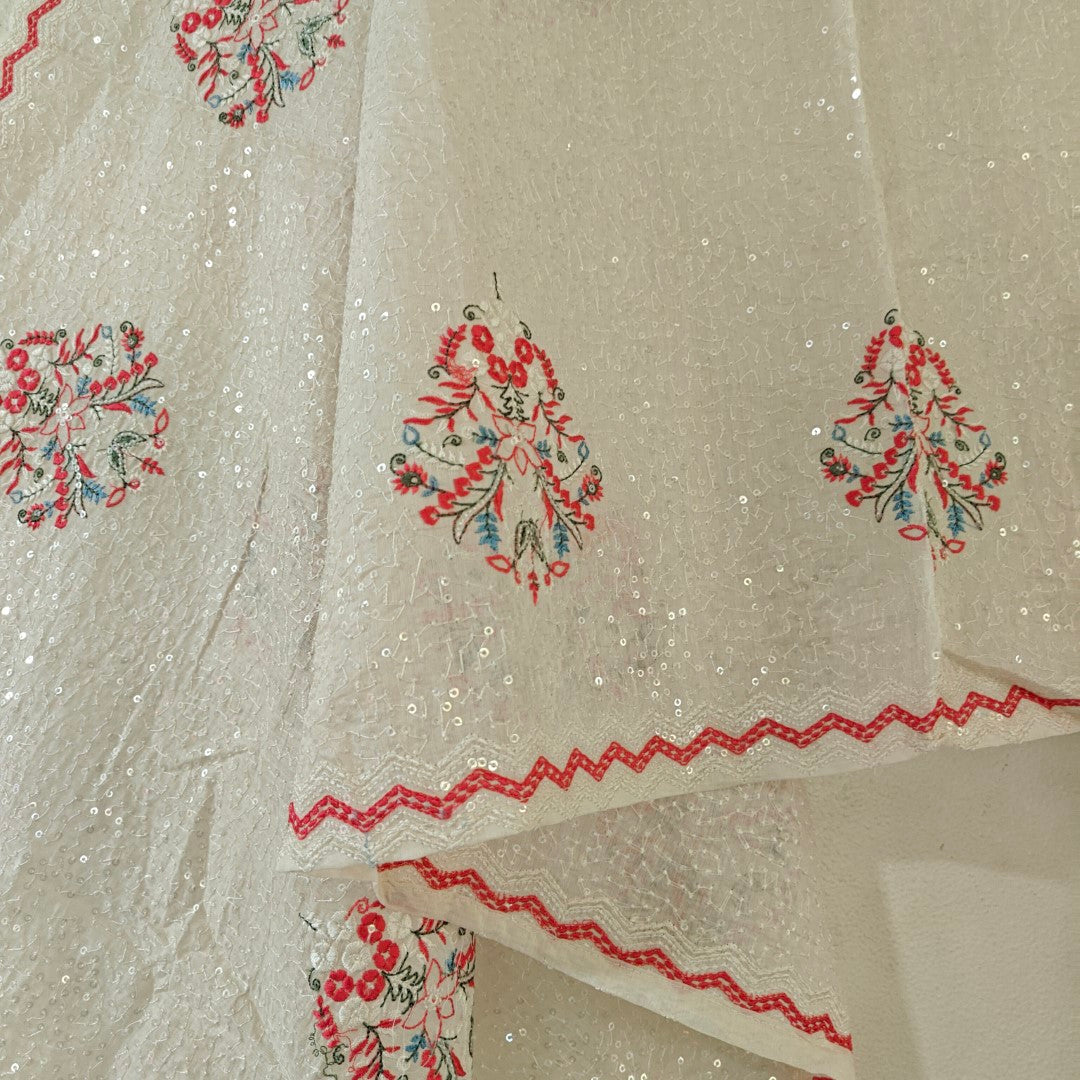 Heavy all over transparent sequins Dupatta. White Red Dupatta