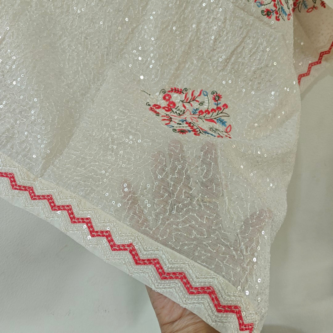 Heavy all over transparent sequins Dupatta. White Red Dupatta