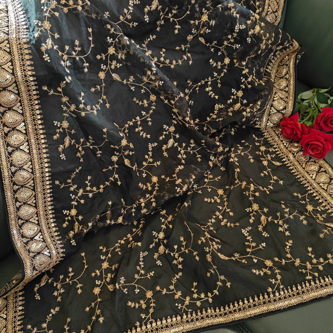 Black Organza all over embroidery Dupatta