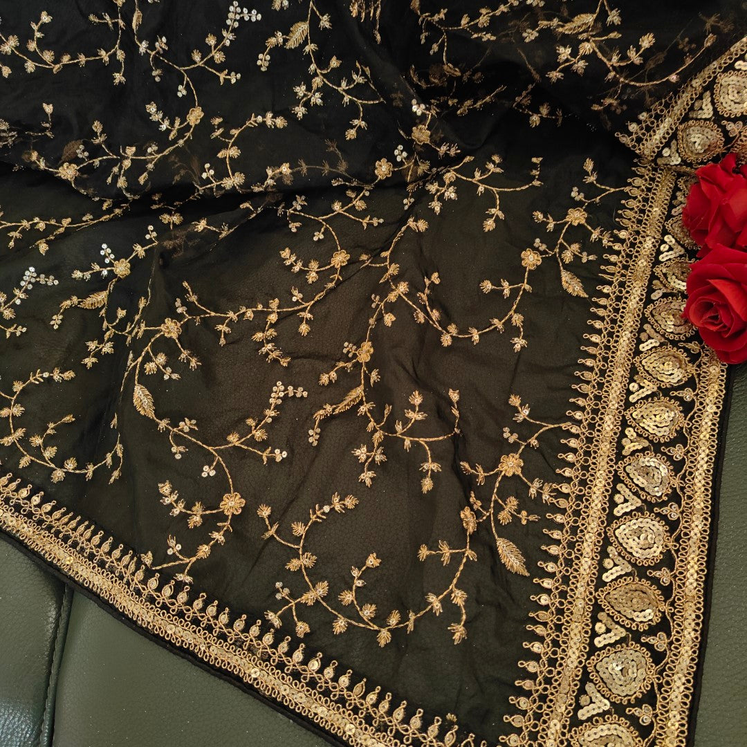 Black Organza all over embroidery Dupatta
