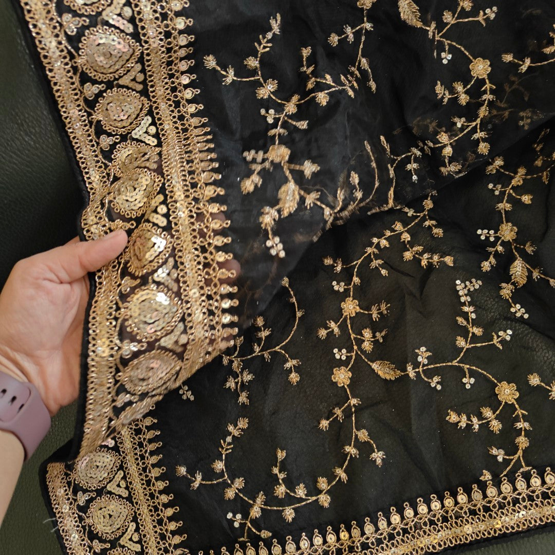 Black Organza all over embroidery Dupatta