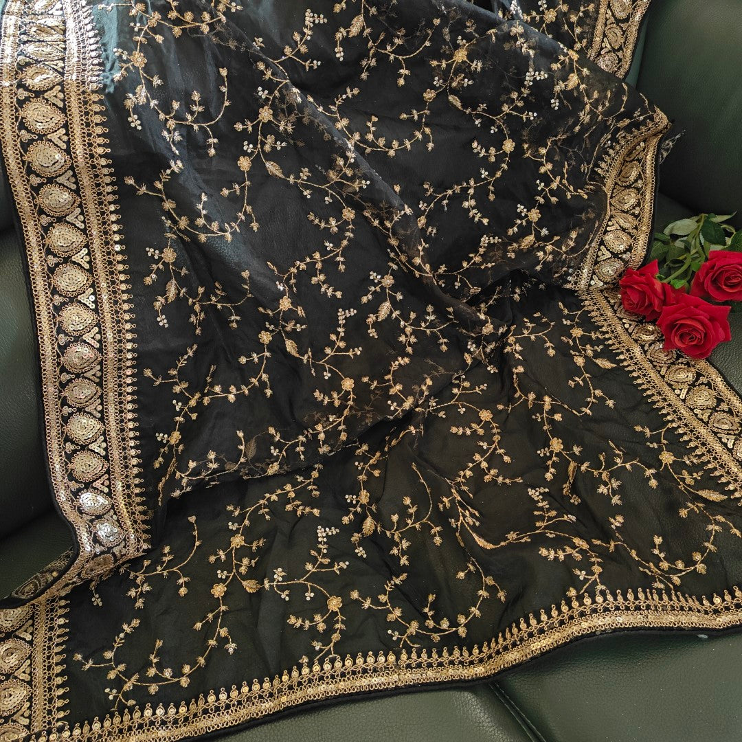 Black Organza all over embroidery Dupatta