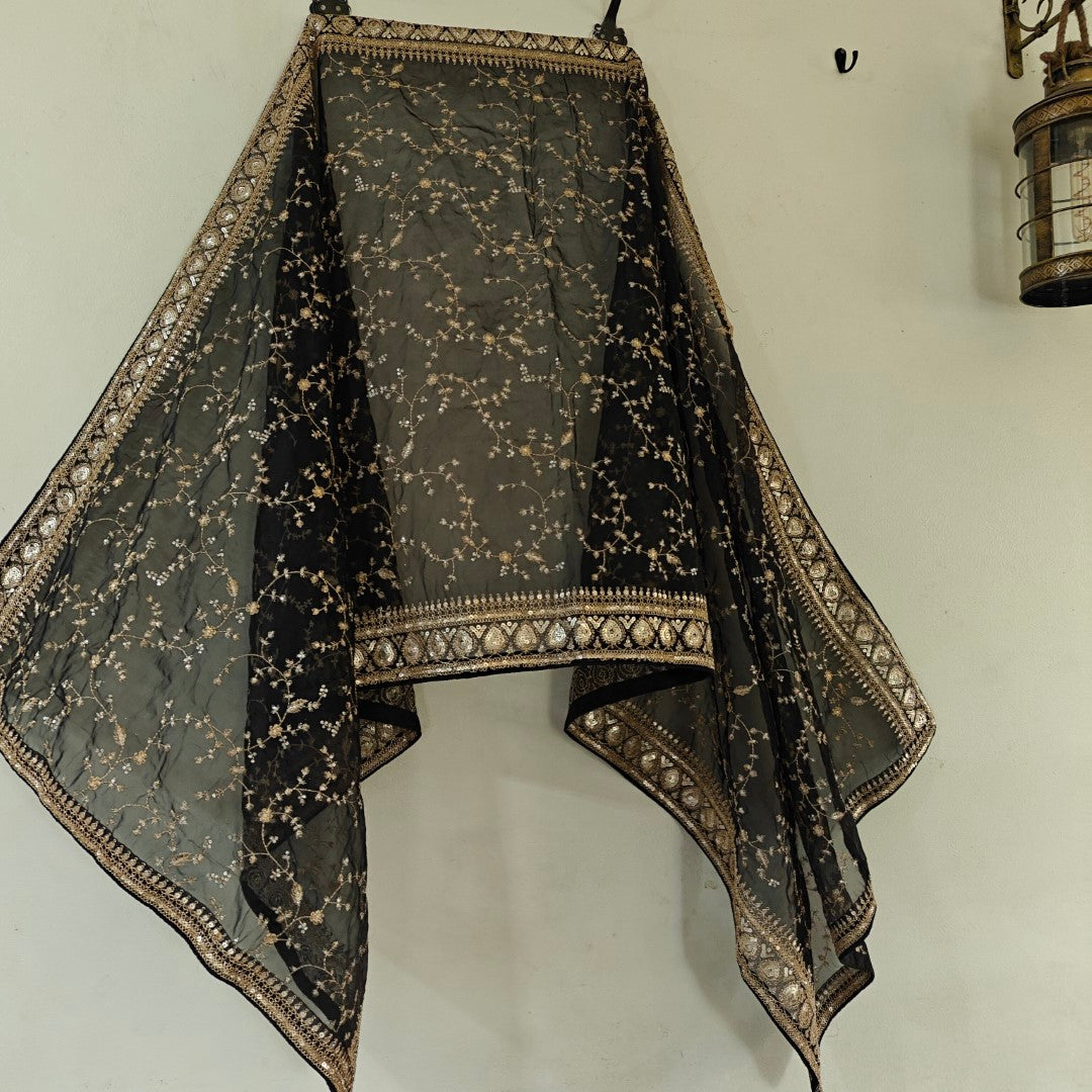 Black Organza all over embroidery Dupatta