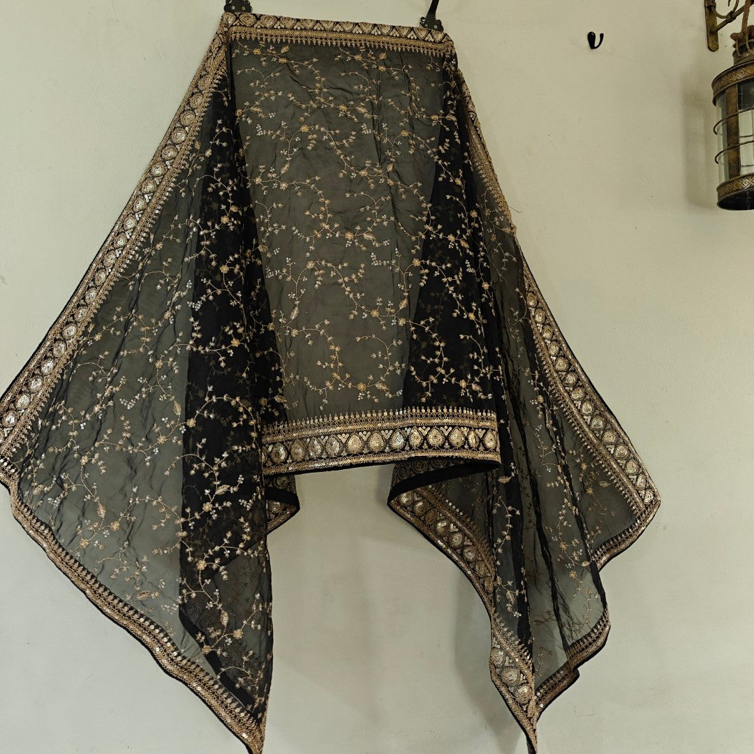 Black Organza all over embroidery Dupatta