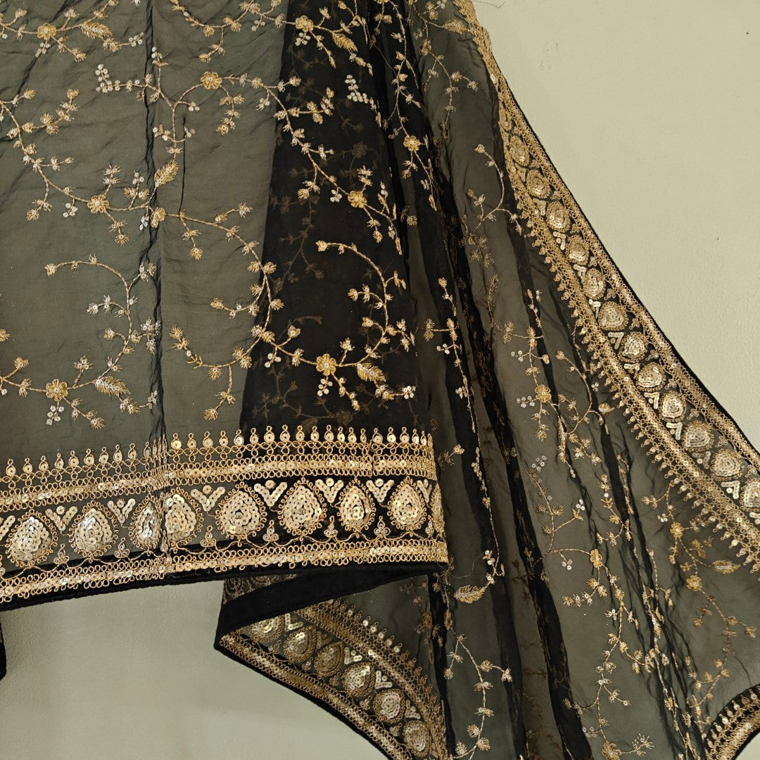 Black Organza all over embroidery Dupatta