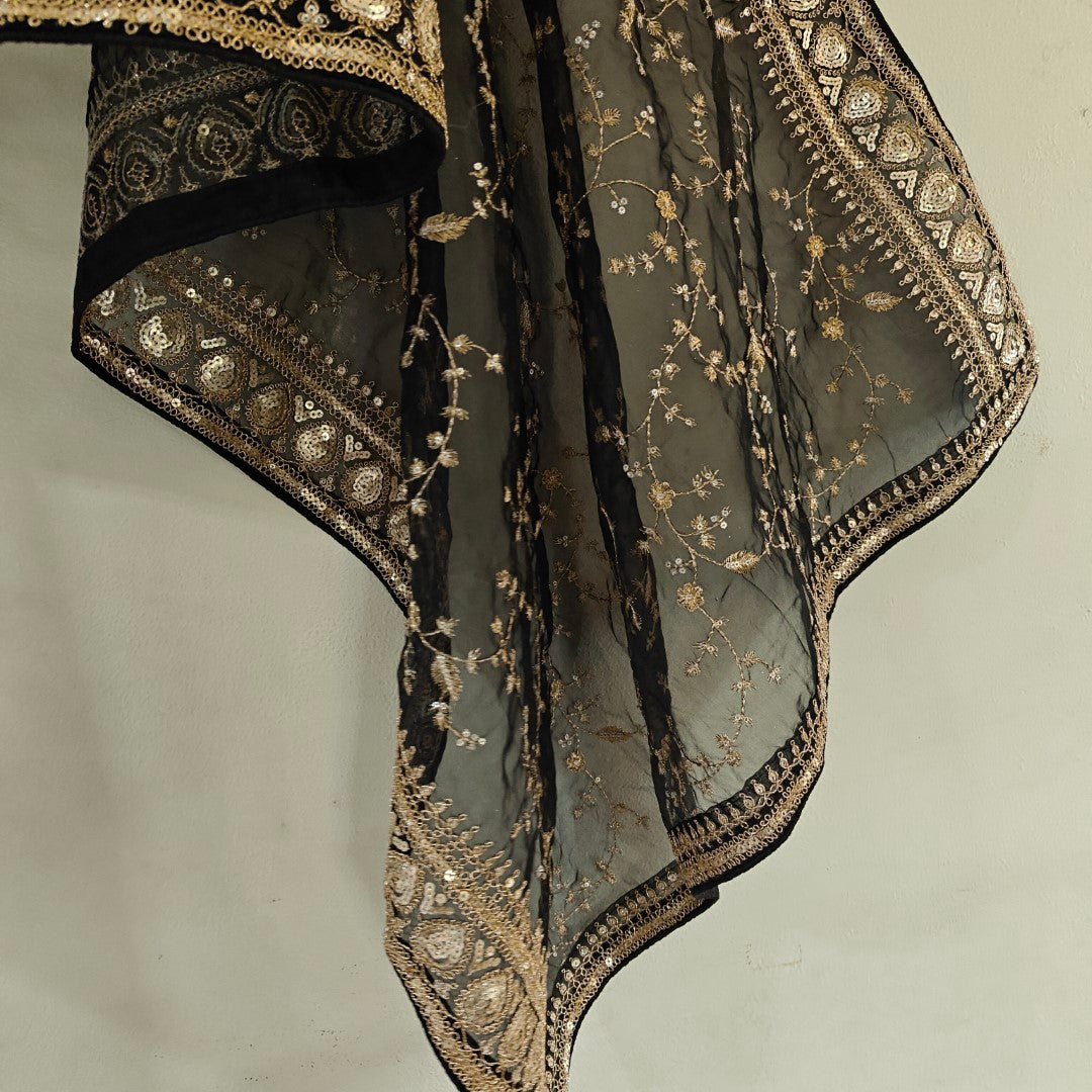 Black Organza all over embroidery Dupatta