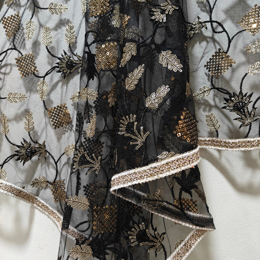 Black net sequin embroidered dupatta
