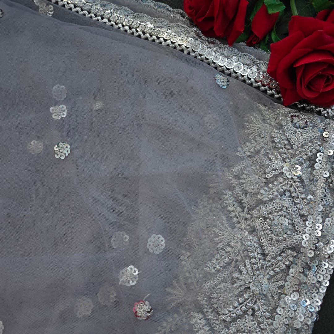 Grey SIlver Net dupatta